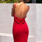 Astee T2008W Fitted Spaghetti Strap Open Back with Lace Detail Gown