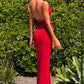 Astee T2008W Fitted Spaghetti Strap Open Back with Lace Detail Gown