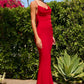 Astee T2008W Fitted Spaghetti Strap Open Back with Lace Detail Gown