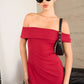 Astee T2011 Off the Shoulder Fitted Evening Gown Back Slit