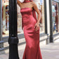 Astee T2012 Strapless Fitted Mermaid Gown with Scarf