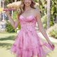 Nox Anabel T207 Fit and Flare Strapless Flower Print Chiffon Dress
