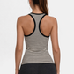Trophy Yoga 2X1 rib stripe tank top made in USA, front view in black and white stripes