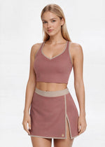 Trophy Yoga contrast cropped sports bra made in USA, front view
