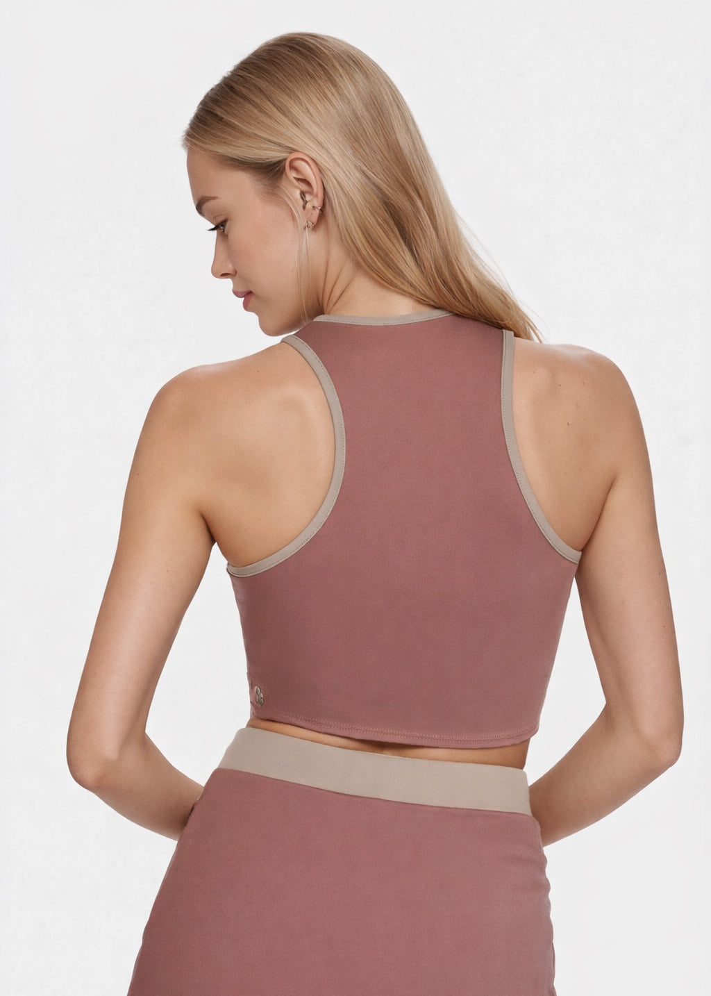 Trophy Yoga contrast cropped sports bra, made in USA, shown from the front