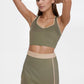 Trophy Yoga contrast cropped sports bra, made in USA, shown from the front.