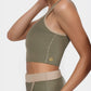 Trophy Yoga contrast cropped sports bra, made in USA, front view with color-blocked design