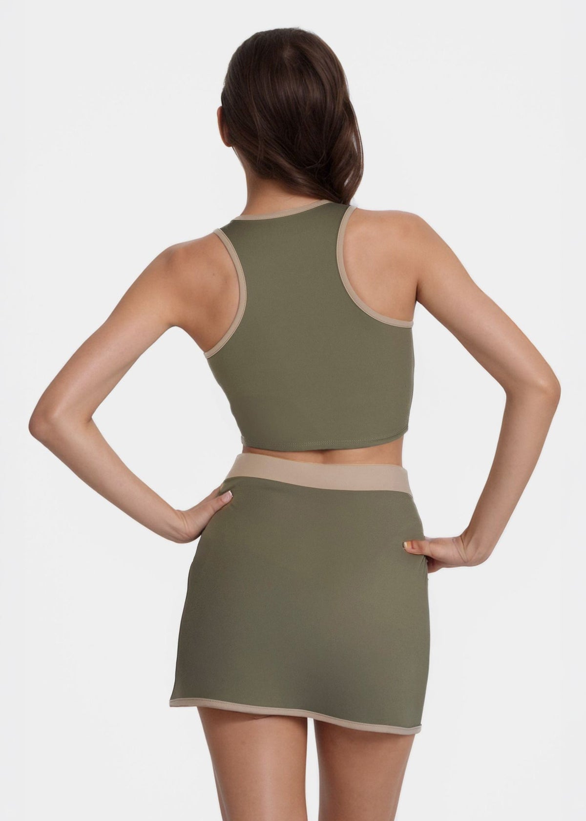 Trophy Yoga contrast cropped sports bra, made in USA, shown from the front