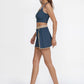 Trophy Yoga contrast cropped sports bra, Made in USA, shown in front view