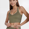 Contrast Cropped Sports Bra Made in USA - Olive