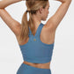 Trophy Yoga side split crop top in four-way stretch fabric, made in USA