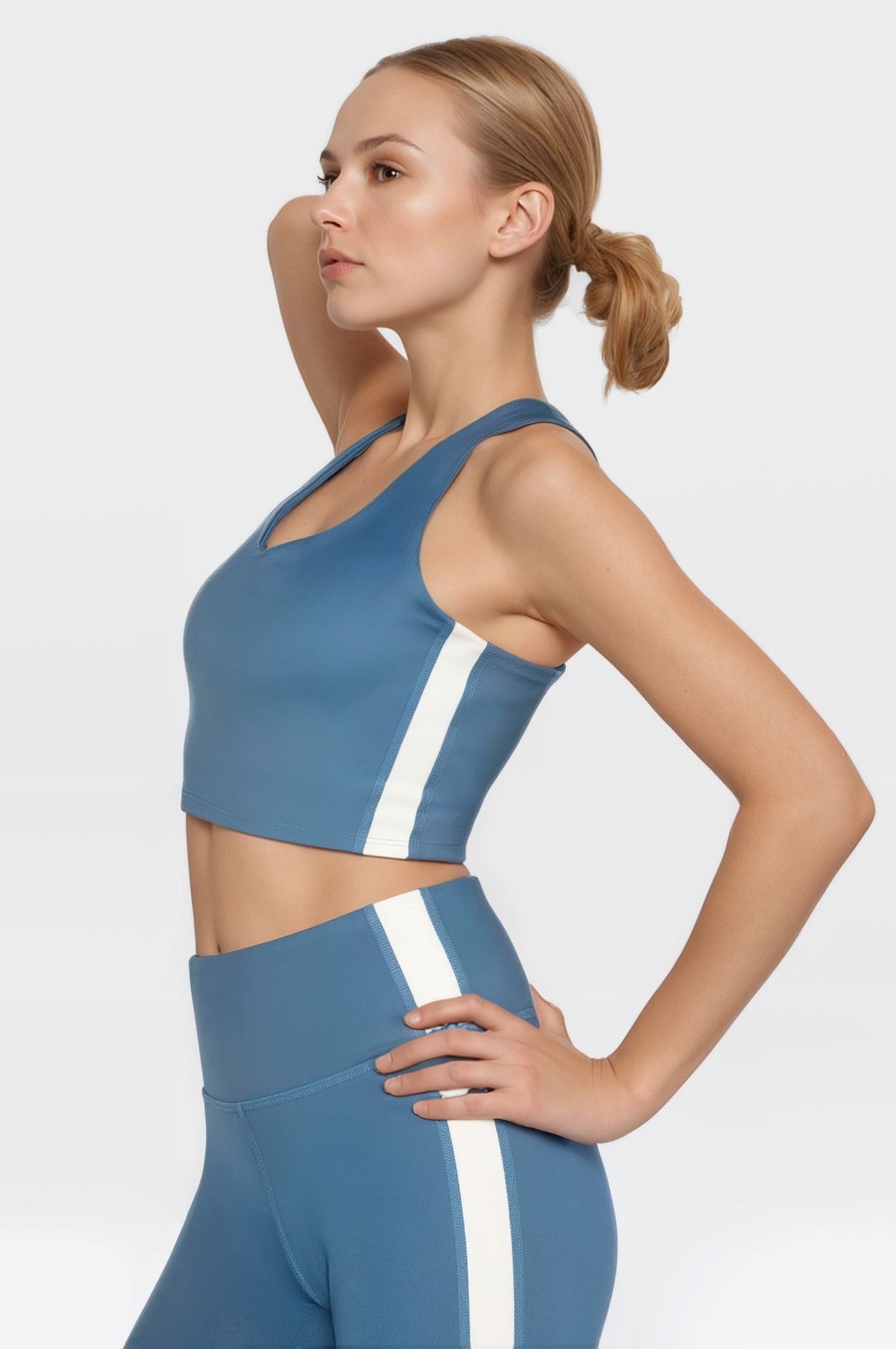 Trophy Yoga side split crop top in four-way stretch fabric, made in USA