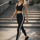 Trophy Yoga side split crop top in black, four-way stretch shirt made in USA