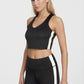 Trophy Yoga side split crop top in black, four-way stretch shirt made in USA