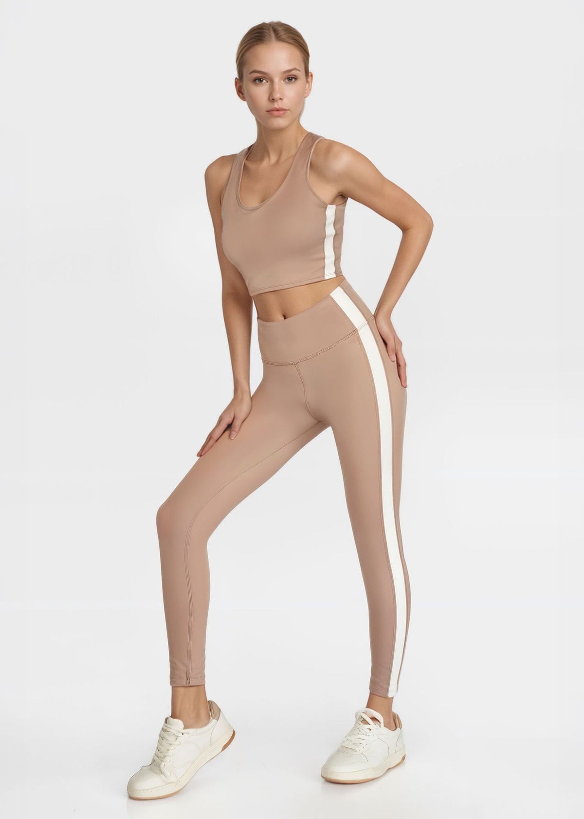 Trophy Yoga side split crop top in four-way stretch fabric, made in USA