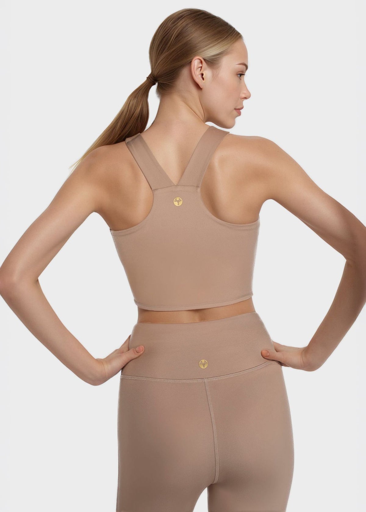Trophy Yoga side split crop top in four-way stretch fabric, made in USA