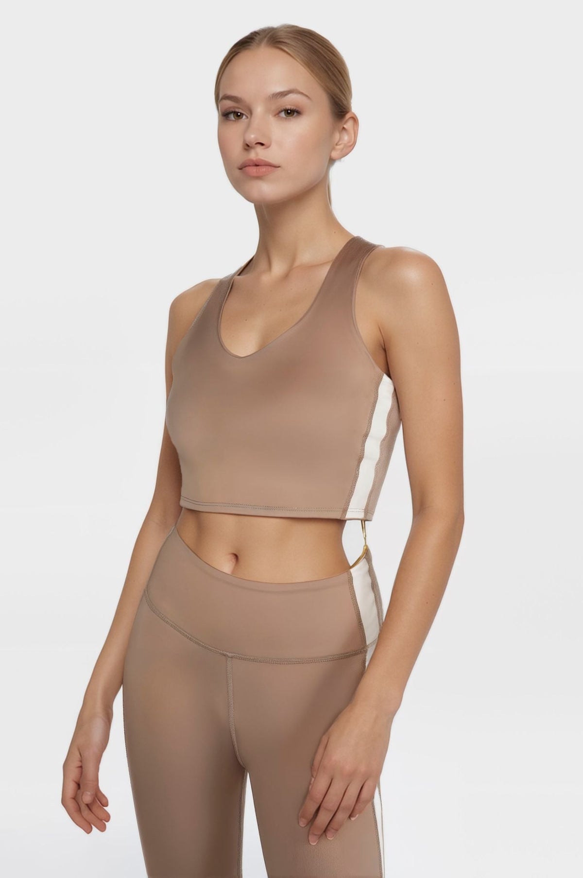Trophy Yoga side split crop top in four-way stretch fabric, Made in USA