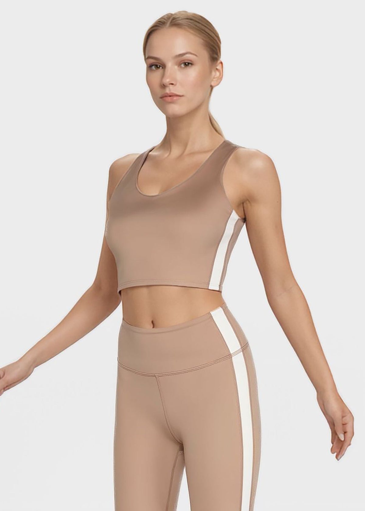 Trophy Yoga side split crop top in black with four-way stretch fabric, made in USA