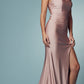 Nox Anabel T481 Long Scoop Neck Spaghetti Strap Fitted Gown Slit