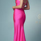 Nox Anabel T481 Long Scoop Neck Spaghetti Strap Fitted Gown Slit