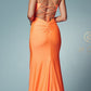 Nox Anabel T481 Long Scoop Neck Spaghetti Strap Fitted Gown Slit