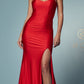 Nox Anabel T481 Long Scoop Neck Spaghetti Strap Fitted Gown Slit