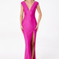 Astee T5000 Ankle Length Evening Gown V-Neckline Side Slit