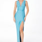 Astee T5000 Ankle Length Evening Gown V-Neckline Side Slit