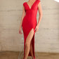 Astee T5000 Ankle Length Evening Gown V-Neckline Side Slit