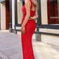 Astee T5000 Ankle Length Evening Gown V-Neckline Side Slit