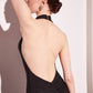 Astee T501 Long Halter V-Neckline Fitted Open Back Evening Gown