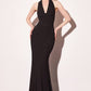 Astee T501 Long Halter V-Neckline Fitted Open Back Evening Gown