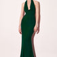 Astee T501 Long Halter V-Neckline Fitted Open Back Evening Gown