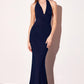 Astee T501 Long Halter V-Neckline Fitted Open Back Evening Gown