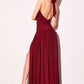 Astee T502 Halter Top V-Neckline Evening Gown with Leg Slit