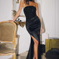 Amoris T609 Strapless Fitted Satin Gown Sequin Bodice Side Slit