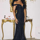 Amoris T613 Fitted Off the Shoulder Sequin Lace Sweep Train Gown