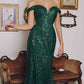 Amoris T613 Fitted Off the Shoulder Sequin Lace Sweep Train Gown