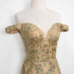 Amoris T613 Fitted Off the Shoulder Sequin Lace Sweep Train Gown