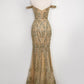 Amoris T613 Fitted Off the Shoulder Sequin Lace Sweep Train Gown