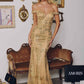 Amoris T613 Fitted Off the Shoulder Sequin Lace Sweep Train Gown