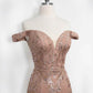 Amoris T613 Fitted Off the Shoulder Sequin Lace Sweep Train Gown