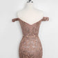 Amoris T613 Fitted Off the Shoulder Sequin Lace Sweep Train Gown