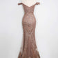 Amoris T613 Fitted Off the Shoulder Sequin Lace Sweep Train Gown