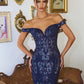 Amoris T613 Fitted Off the Shoulder Sequin Lace Sweep Train Gown