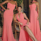 Amoris T713 Long Halter Top Chiffon A-Line Dress