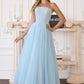 Amoris T712 Strapless Crepe Bodice A-Line Gown Layered Tulle Skirt