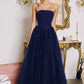 Amoris T712 Strapless Crepe Bodice A-Line Gown Layered Tulle Skirt