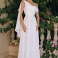 Amoris T716W One Shoulder Chiffon A-Line Off White Evening Dress