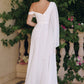 Amoris T716W One Shoulder Chiffon A-Line Off White Evening Dress